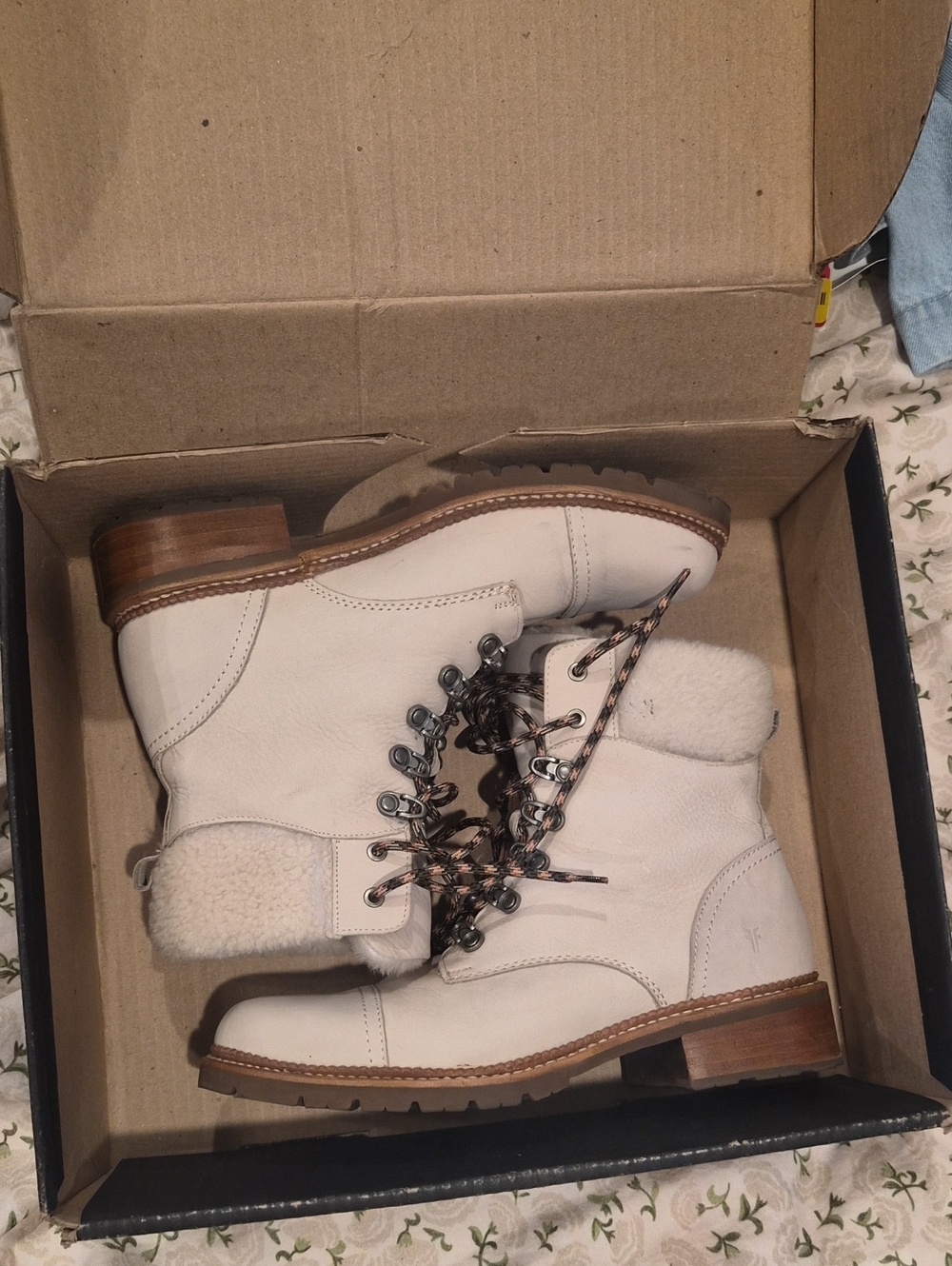 Frye Samantha Hiker Boots, Ivory, Size 10